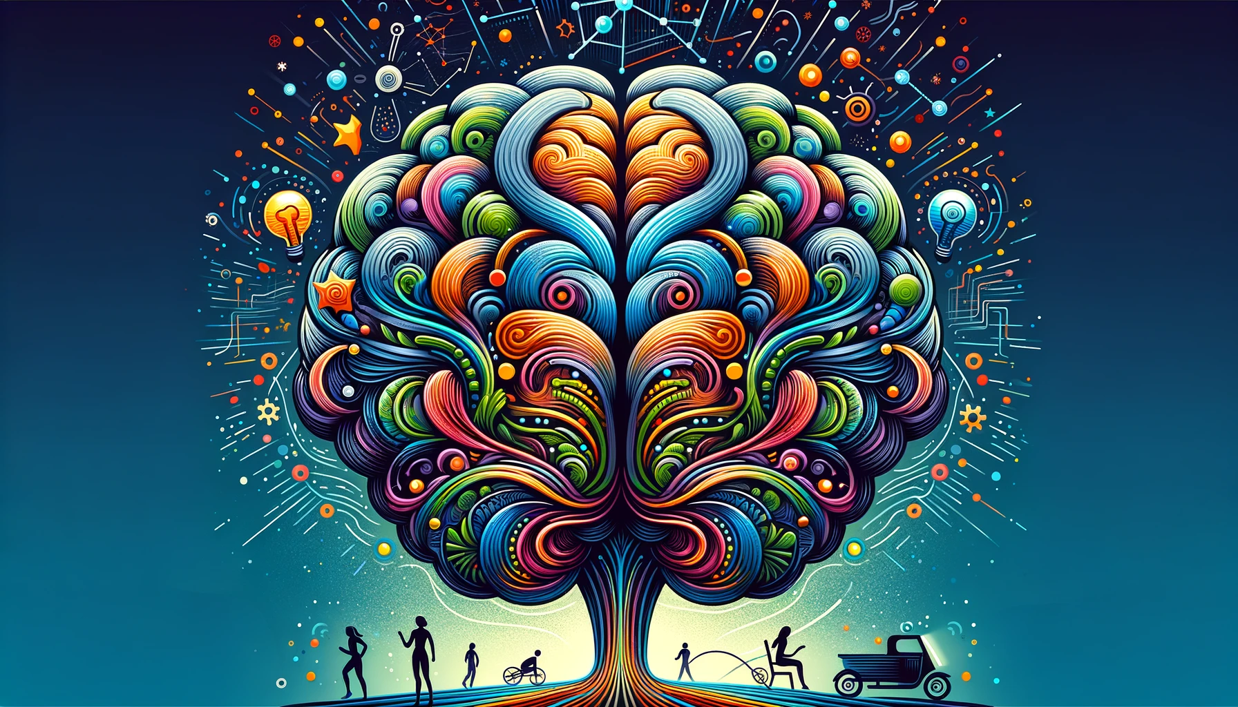 Brain Health -- Create a wide-aspect, detailed, and vivid illustration for a book cover titled 'Unleash Your Brain's Potential The Essential Guide to a Healthier, Sm1