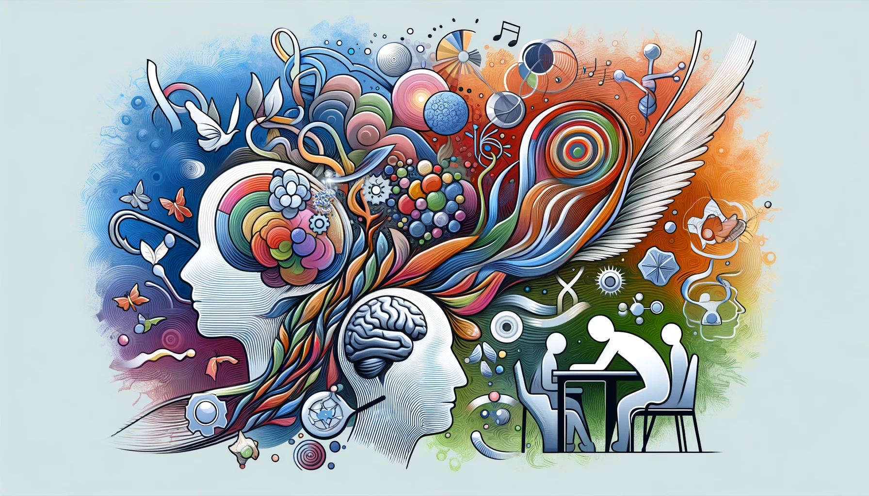 Brain Health Create an artistic illustration that symbolizes the concept of dementia, not limited to Alzheimer’s. Depict various aspects of cognitive decline such 1