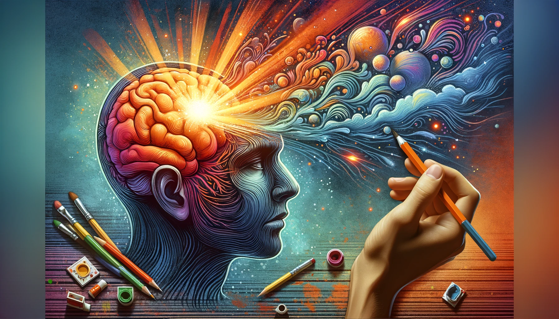 Brain Health -- Create an inspiring and detailed illustration that embodies the concept of 'Unleash Your Brain's Potential'. Visualize mental expansion, cognitive emp1