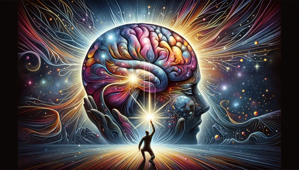 Brain Health -- Create an inspiring and detailed illustration that embodies the concept of 'Unleash Your Brain's Potential'. Visualize mental expansion, cognitive emp2